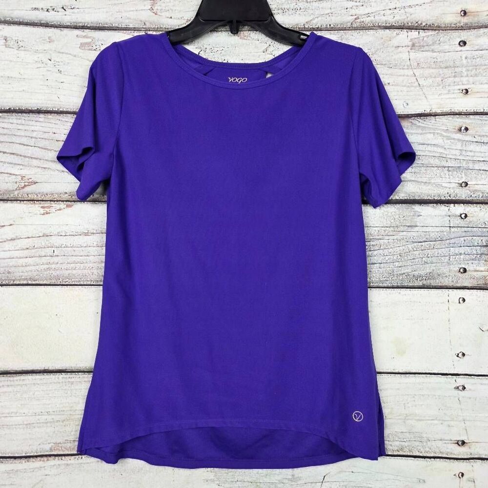 VOGO Athletica Purple Open Back Short Sleeve Top M